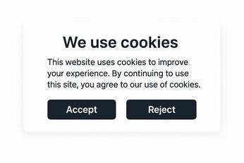Cookie banner box with the heading “We use cookies” and two buttons of the same color, ‘Accept’ and “Decline.”