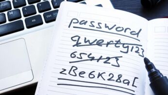 Strong and weak easy Password. Note pad and laptop.