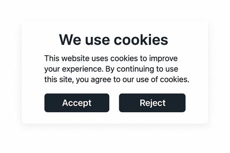 Cookie banner box with the heading “We use cookies” and two buttons of the same color, ‘Accept’ and “Decline.”
