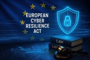 Europäischer Cyber Resilience Act mit Gesetzes- und Schildsymbol