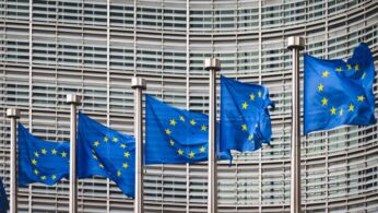 EU flags in front of the EU Commission building, Brussels, Belgium